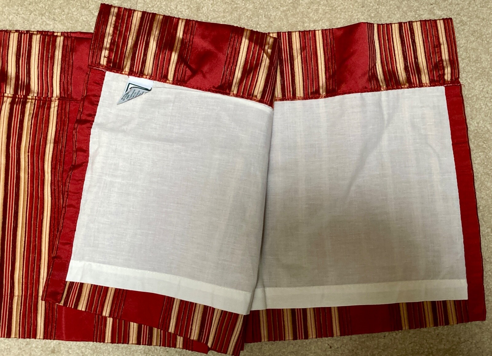 Waverly Valance Red Gold Faux Silk Chenille Stripe Tailored Button 52×15 -3 avai