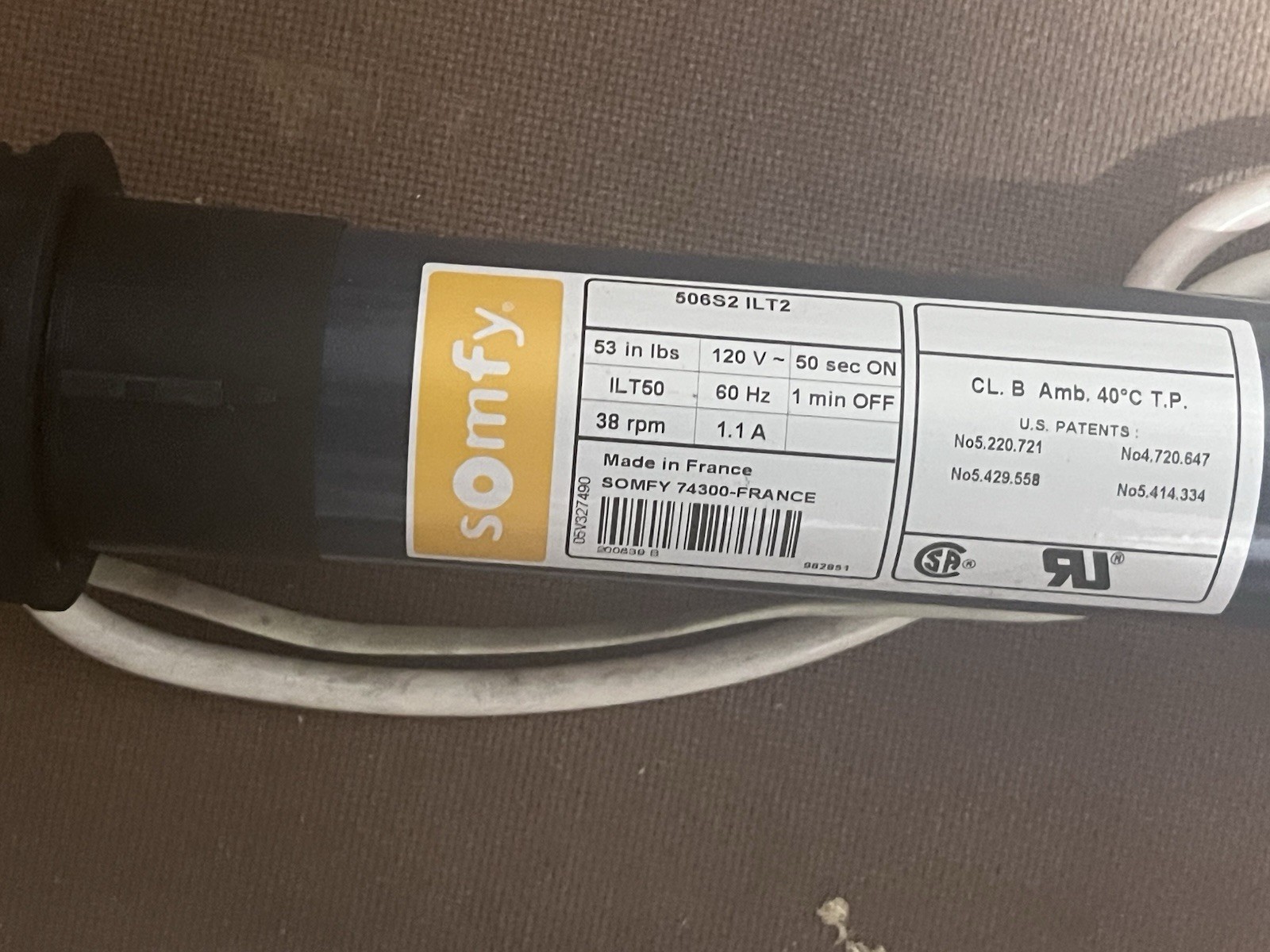 Somfy 504S2 Sonesse ILT2 Wired Technology Roller Motor