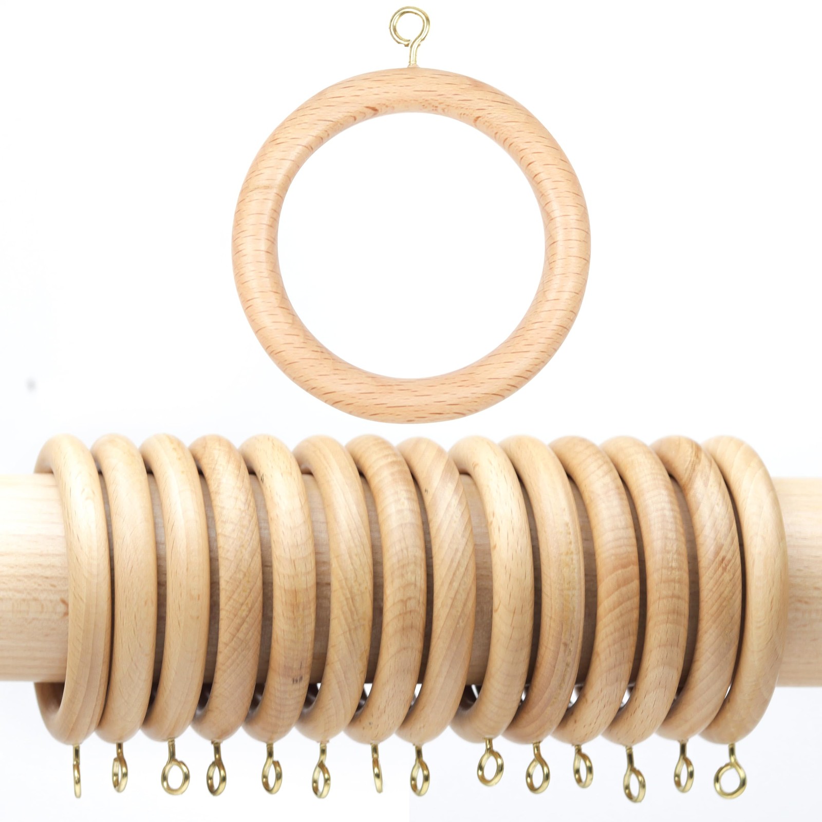 24 Pieces 2.5 Inch Wooden Drapery Curtain Rod Rings for 1.5 inch Rod Pole, 1….