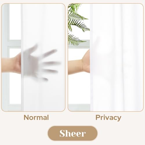 Non-See-Through Privacy Sheer Kitchen Curtains 30″W x 24″L (Pack of 2) White