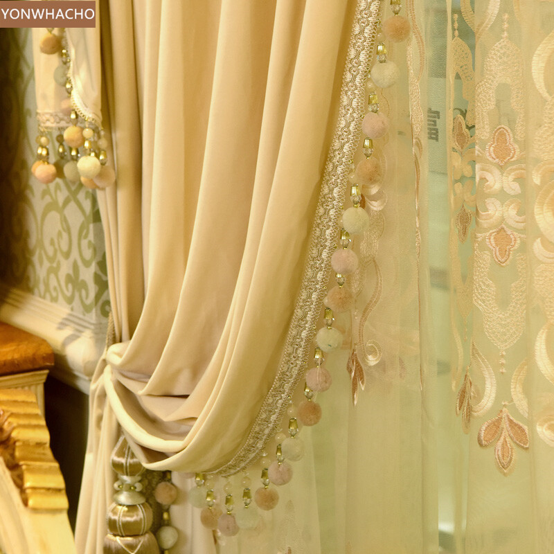 luxury high-class modern velvet beige cloth blackout curtain valance panel C063