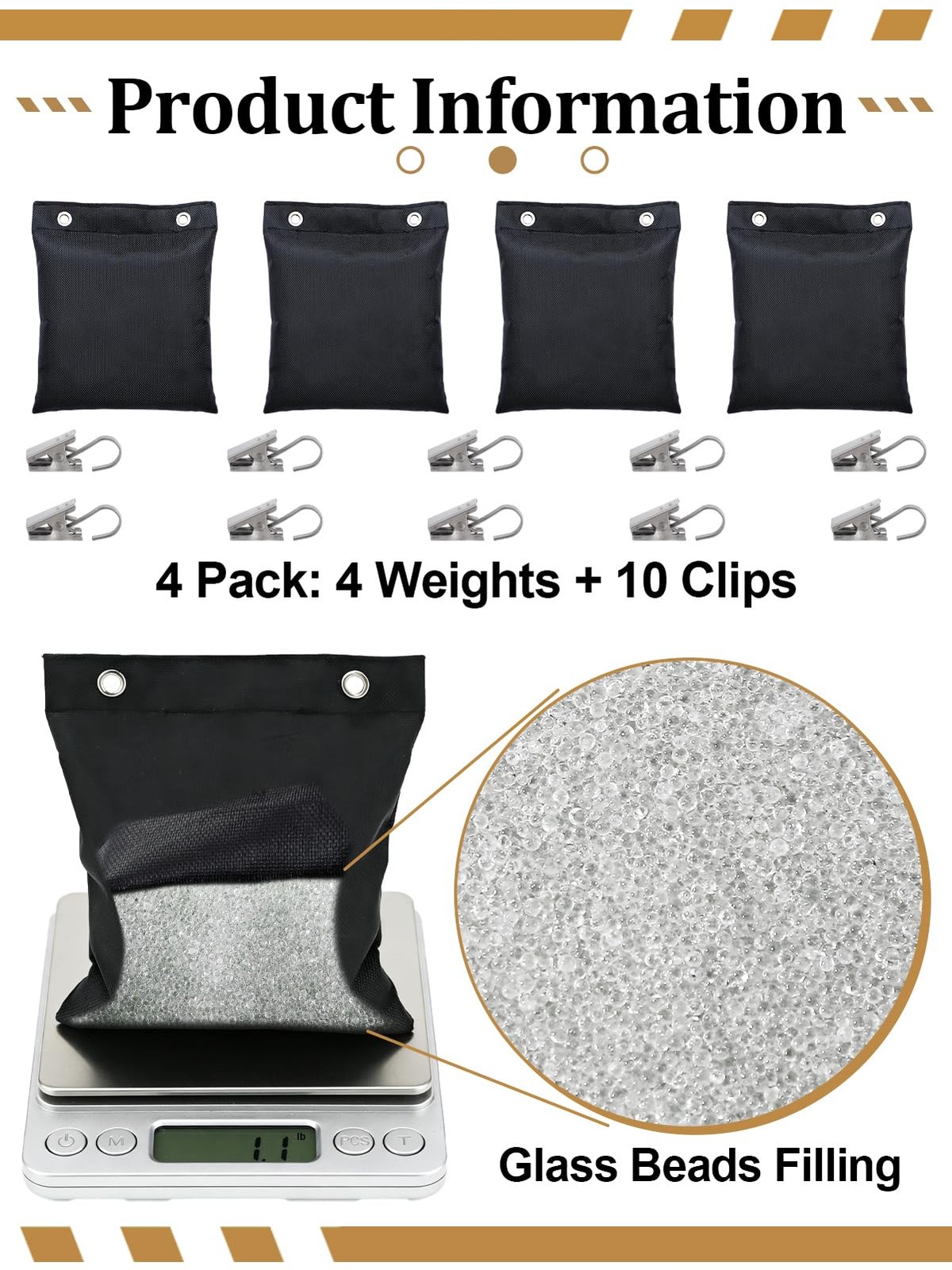 Pre-Filled 17.6 oz Outdoor Curtain Weights- 4 Pack Wind Resistant Oxford Weig…