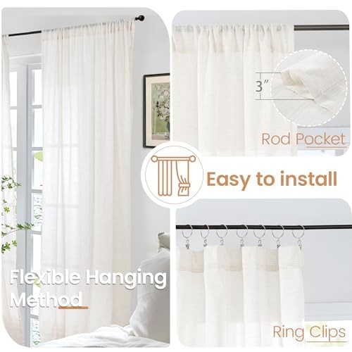 Short Curtains 45 Inch Length for Cafe Kitchen 30″W x 45″L (Pack of 2) Linen