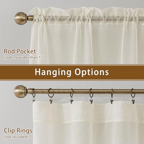 Sheer Curtains 63 Inch Length, Privacy Semi 42″W x 63″L (Pack of 2) Natural