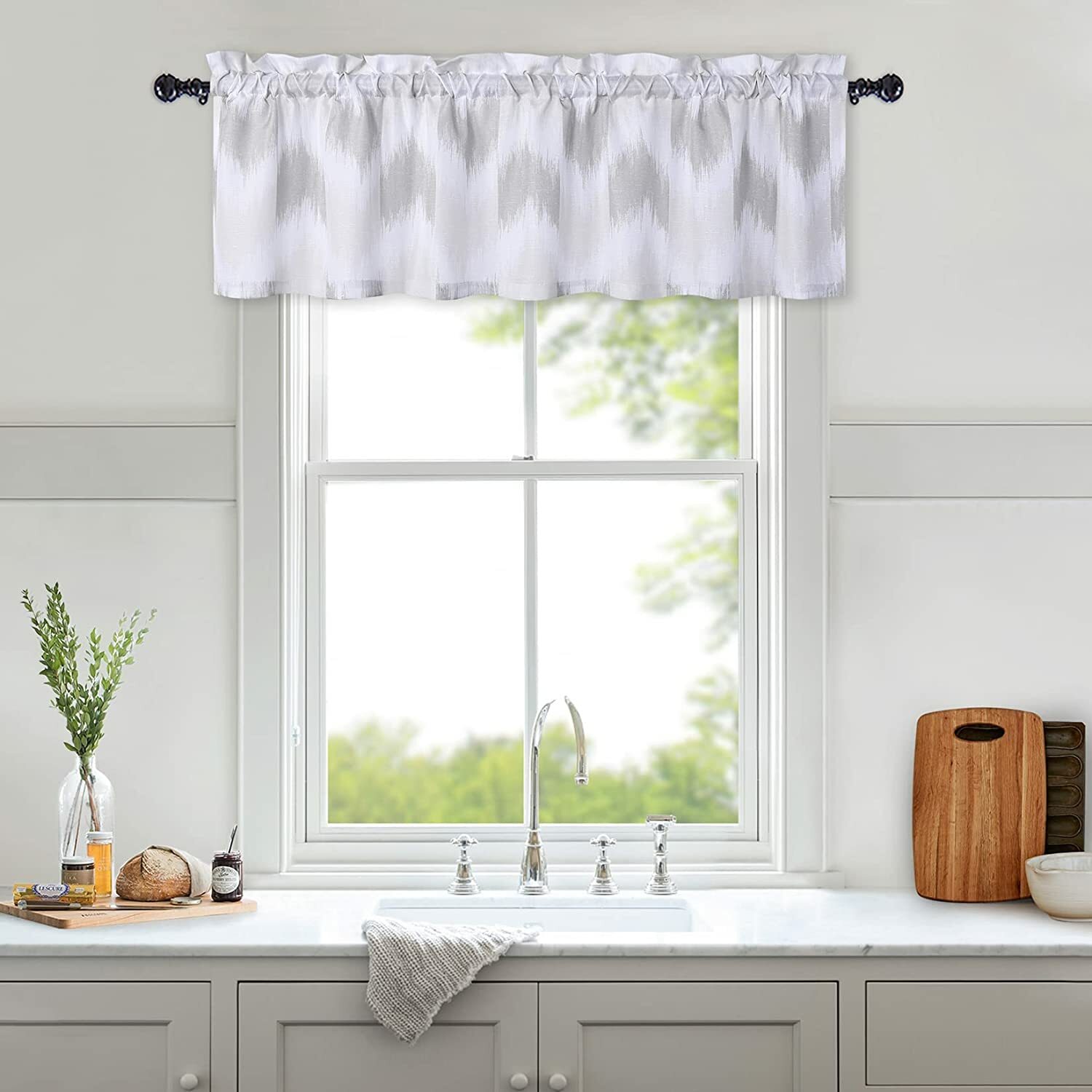 Khaki Cafe Geometric Rod Pocket Window Curtain Valance, Modern 52″ x 15″in – NEW