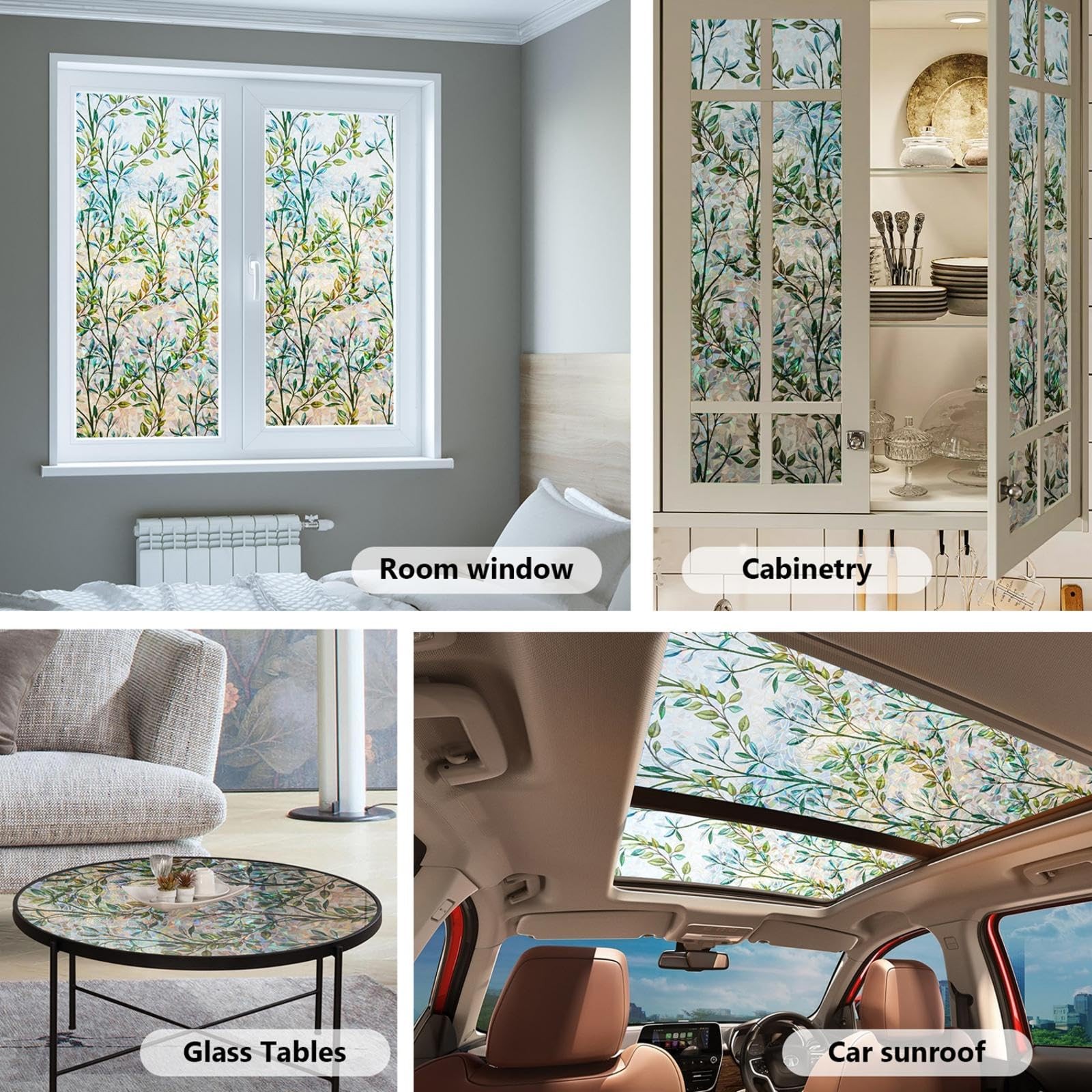 Finnez Window Privacy Film 3D Static Cling 17.5 Inch x 6.5 Feet, Foliage