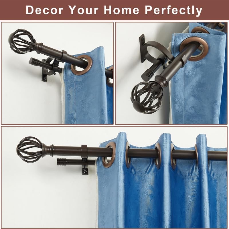 Yun Nephele Brown Double Curtain Rods 72-144 Decorative Double Curtain Rods