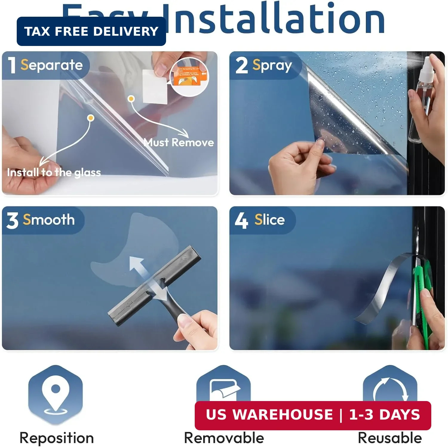 rabbitgoo One Way Privacy Window Film Window Tint for Home with Tools, UV Blocki