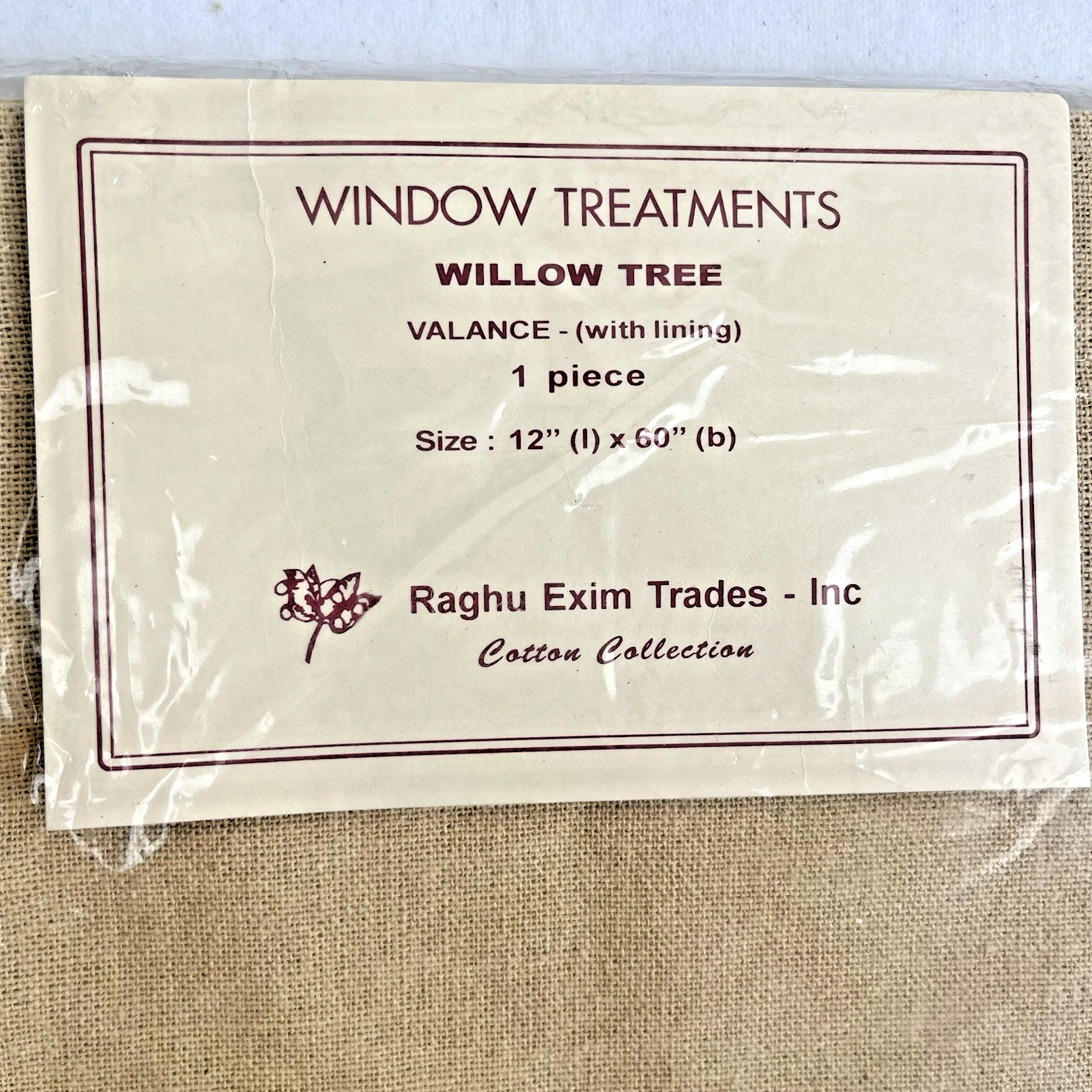 Raghu~Tan with Willow Trees &Saltbox Houses~Lined~Cotton~(1) VALANCE 12″L X 60″W