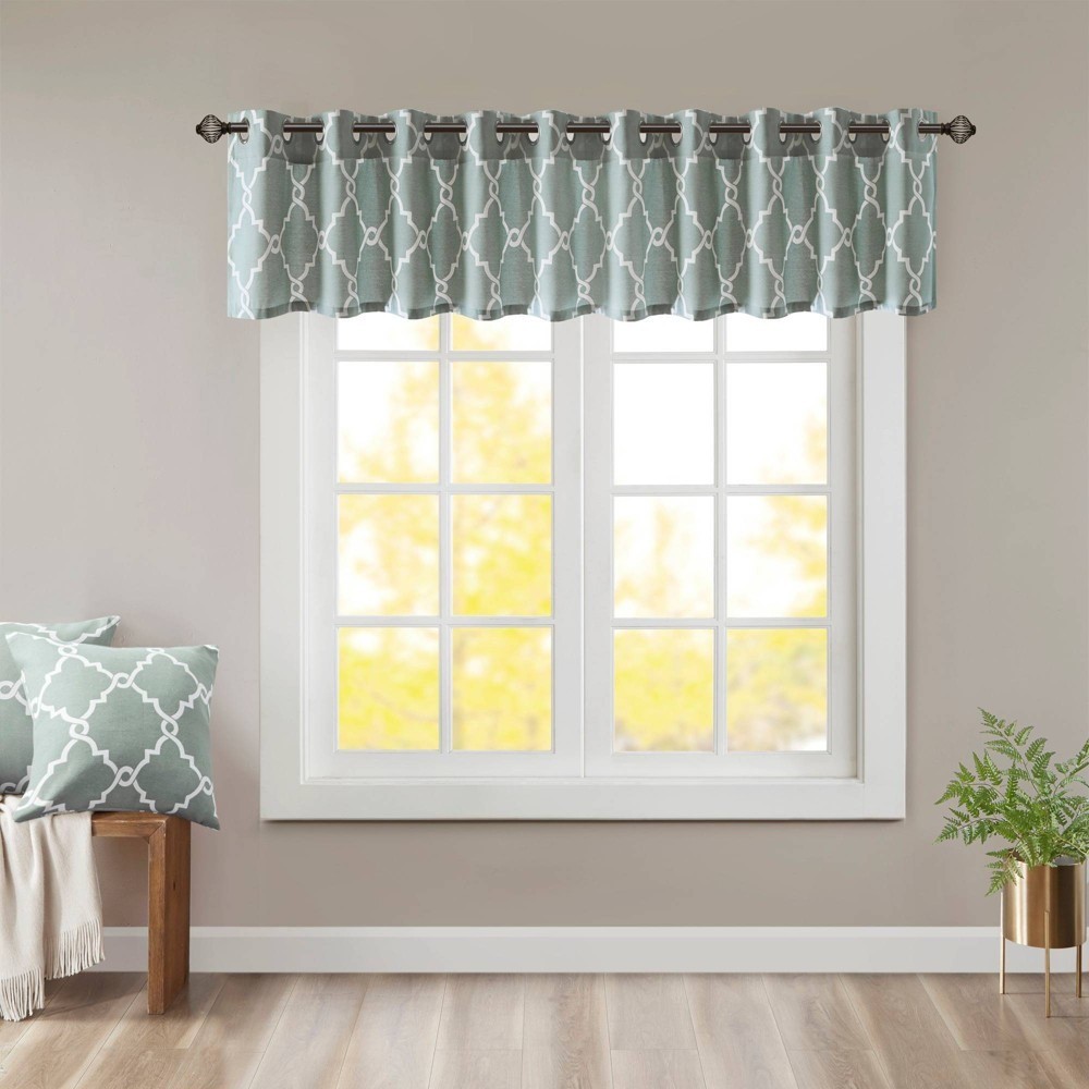 Madison Park Sereno Fretwork Valance 18″x50″ White Grommet Light Filtering