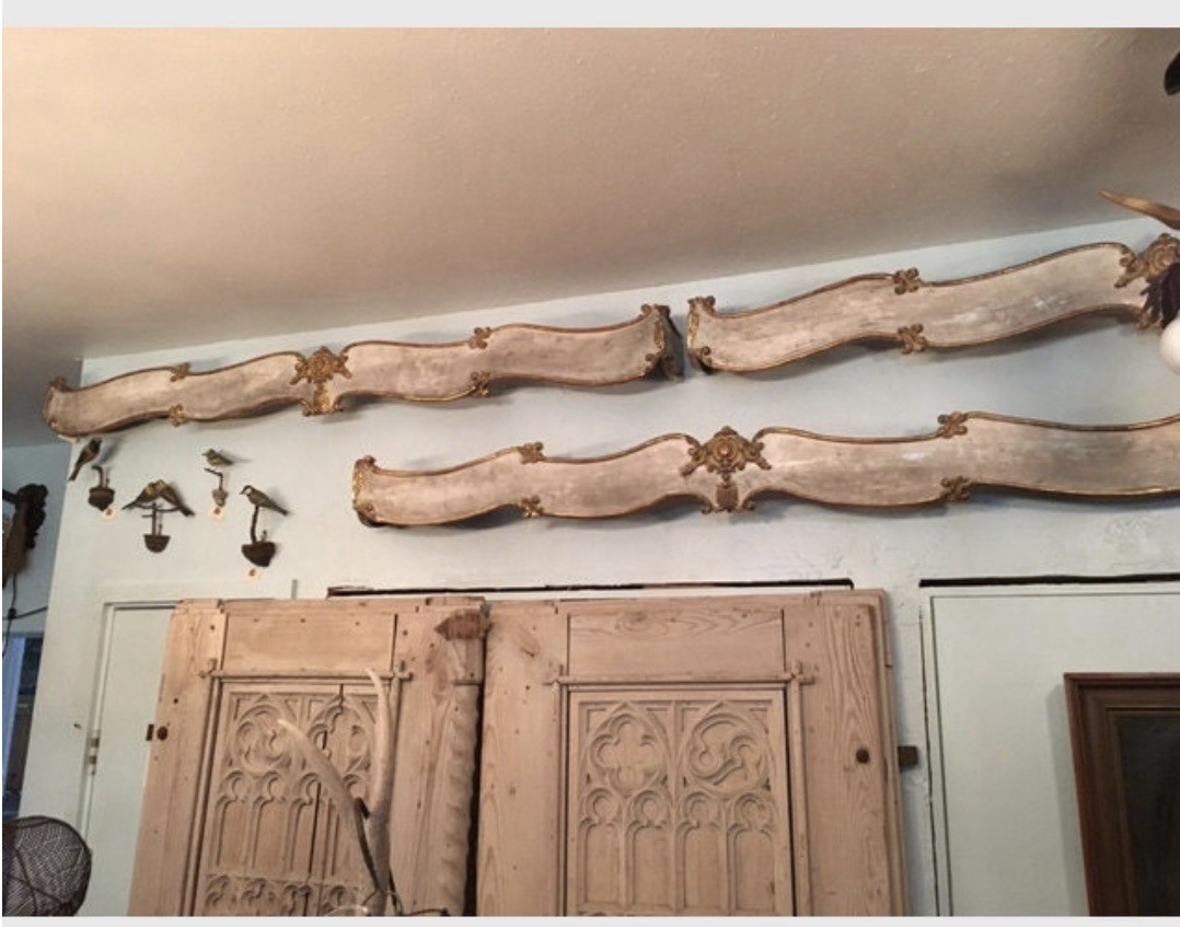 Trio of 19th Century French Chateau Valances Drapery Curtains Headboard