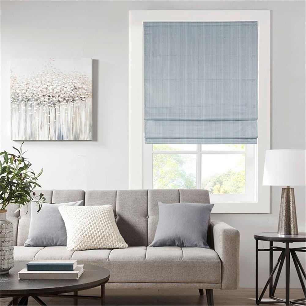 Pemberly Row Basketweave Room Darkening Cordless Roman Shade in Blue 33×64″
