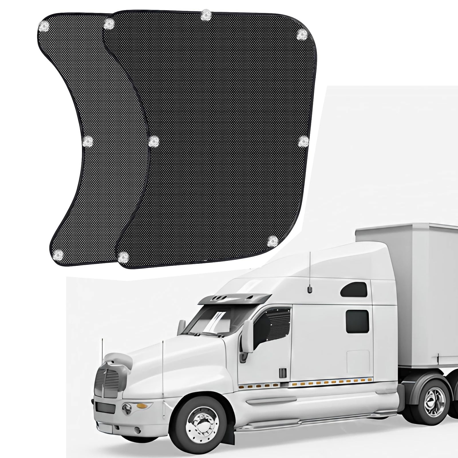 Pacify 2 Pcs Semi Truck Window Shades with Suction Cups Side Sun Black
