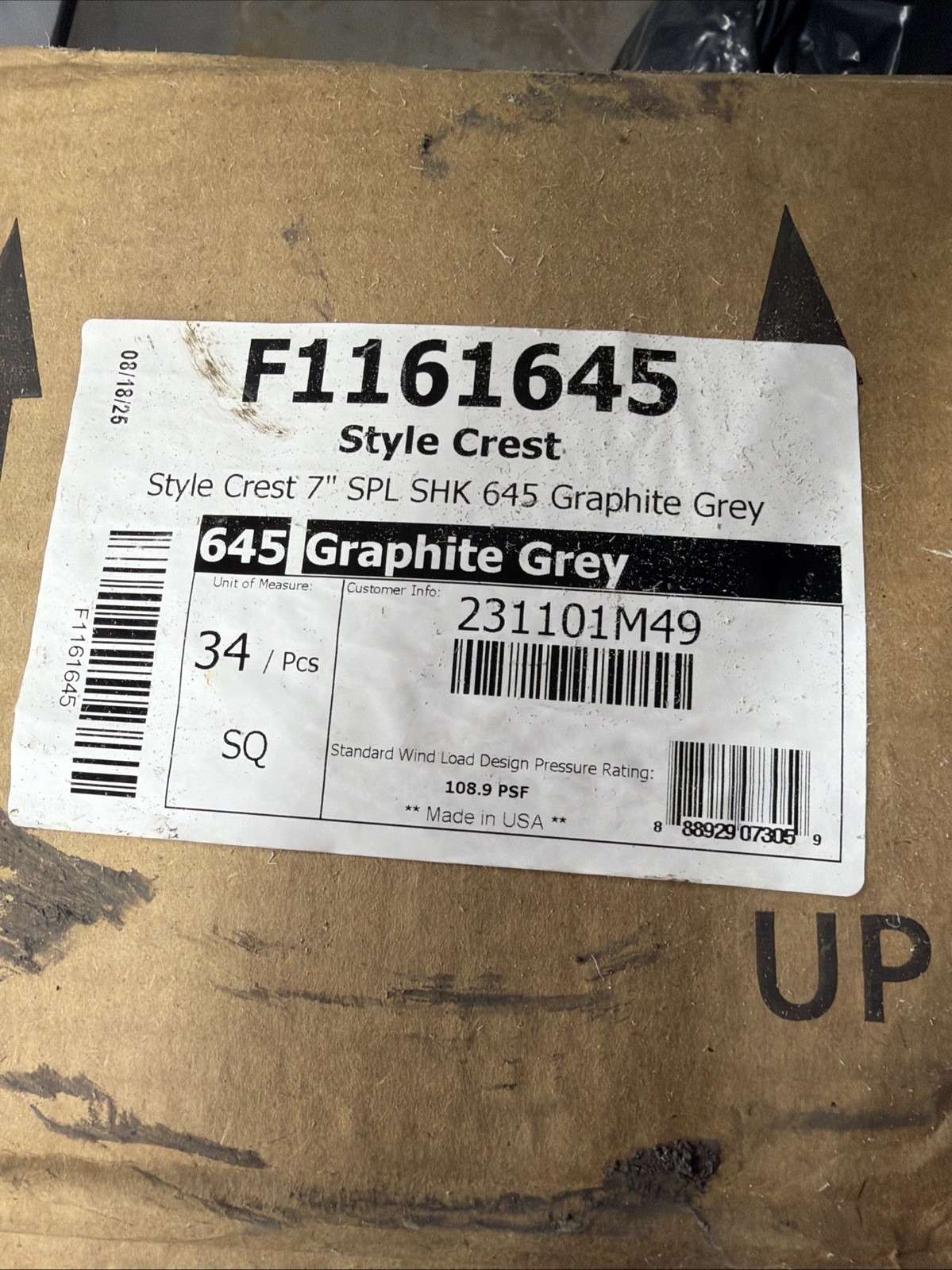 645 Graphite Grey 7″ SPLIT SHAKE 18 PANELS (1/2 Box)