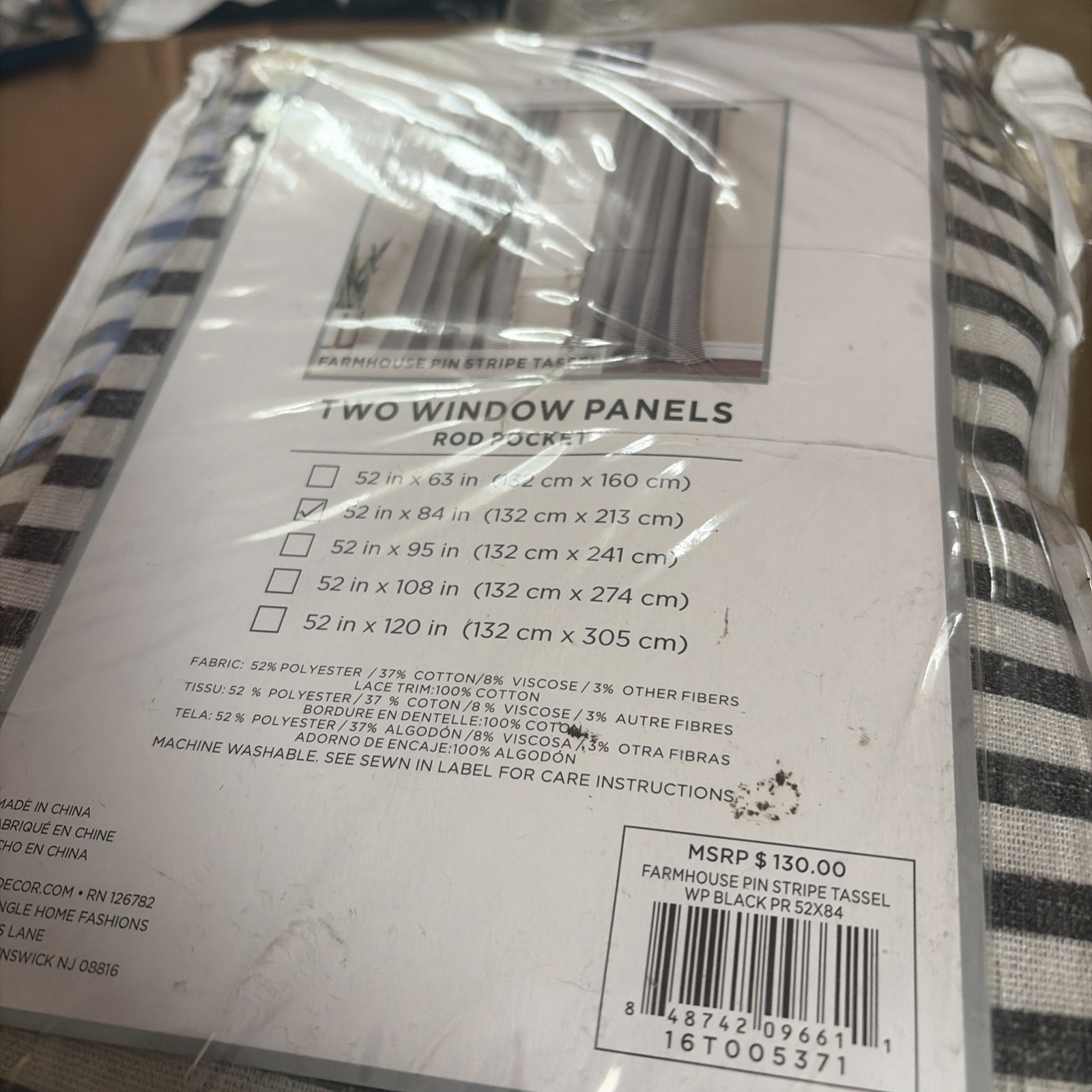 Boho Coastal Horizontal Ticking Stripe Tassel 52″W x 84″L (Pack of 2) Black