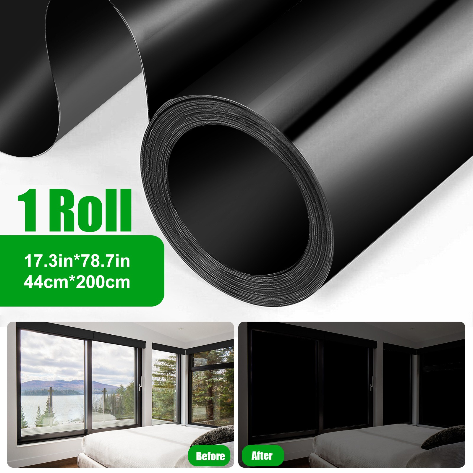 Blackout Window Film 100% Light Blocking Room Darkening UV Static Cling Cover