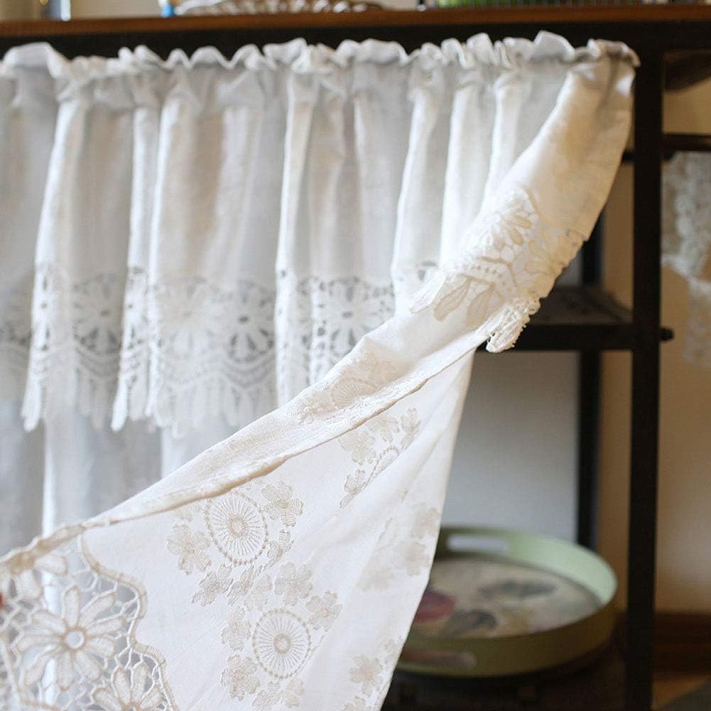 Bohemian Floral Embroidered Cotton Cafe Tier Curtain with Attached Valance