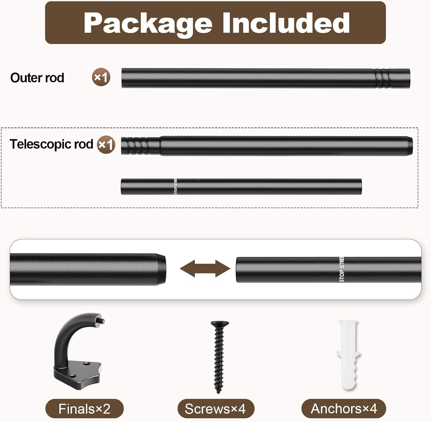 Blackout Curtain Rods for Windows 36″-48″, 5/8 inch Small Matte Black Wrap Aroun