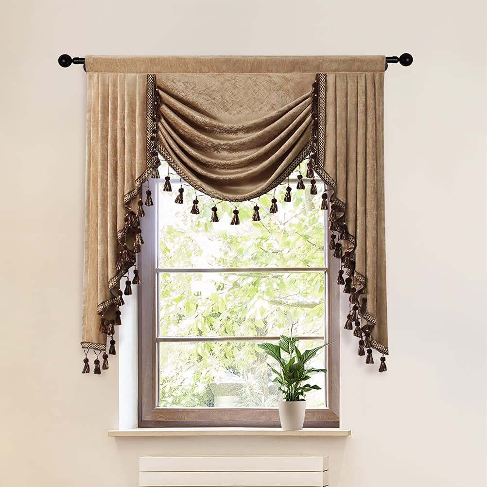 Thick Chenille Window Curtains Valance for Living Room Coffee Waterfall Valan…