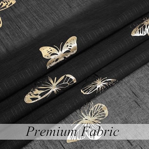 and Gold Butterfly Sheer Curtain Panels52 Inches 52″W x 63″L (Pack of 2) Black