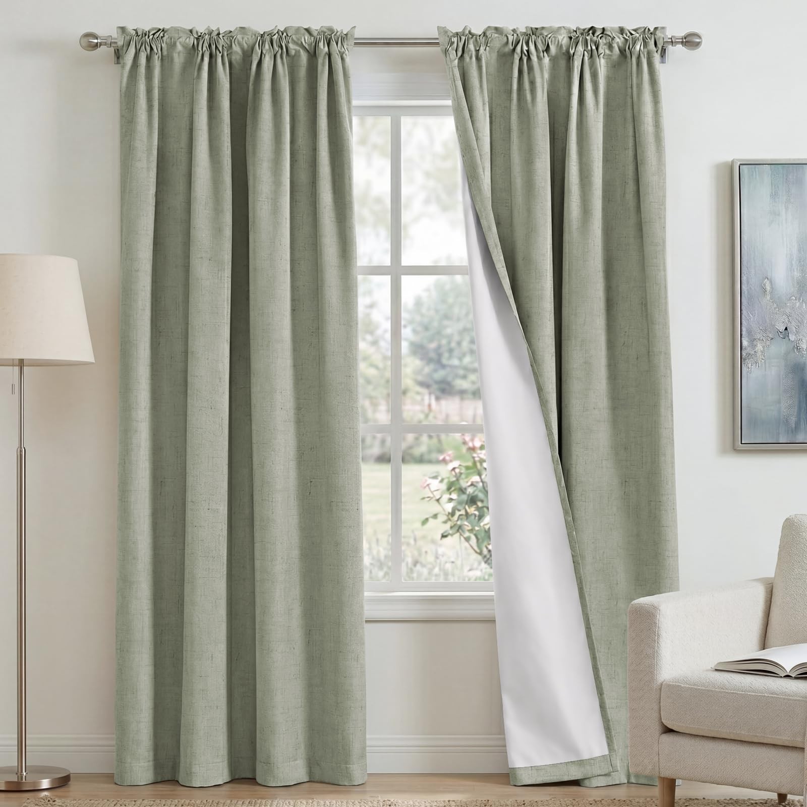 100% Blackout Curtains 95 inches Long Rod Pocket Primitive Linen Textured Cur…