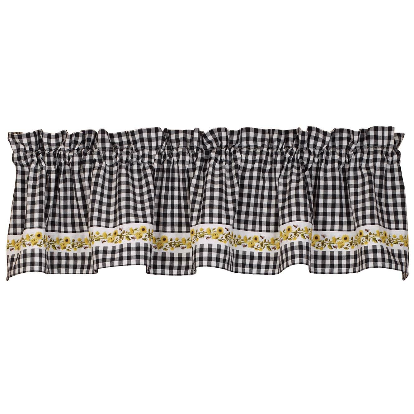 FLOWERS ‘N’ BEES Black Check Window Valance 72″ x 14″, by The Country House