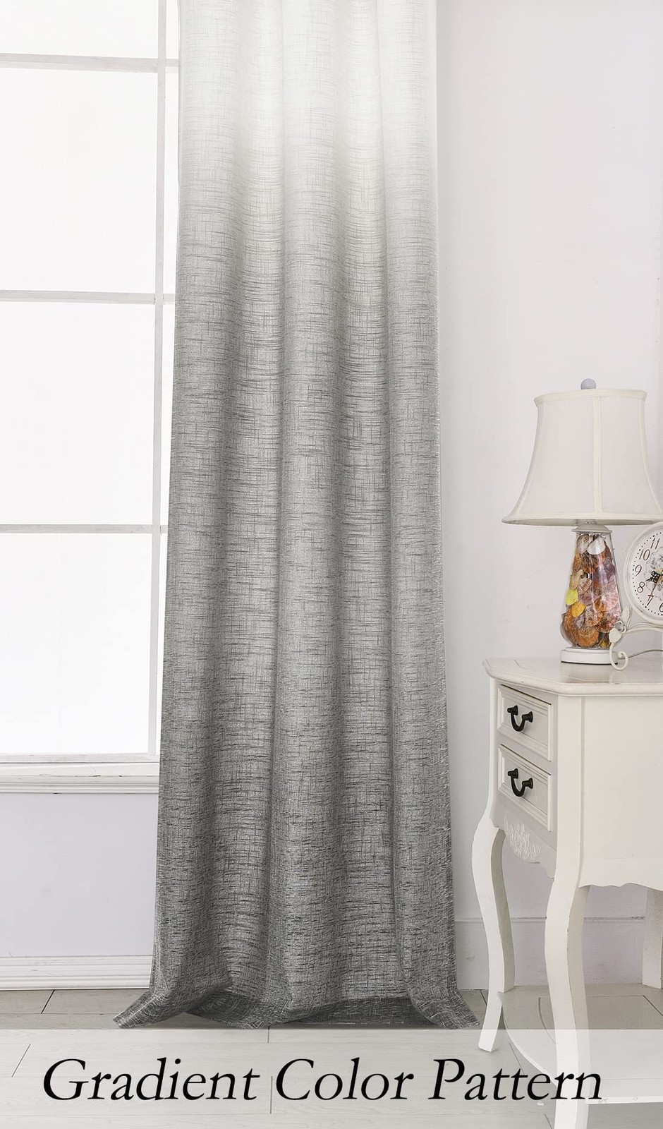 Ombre Window Curtain Panel Linen Gradient Print on Rayon Blend Fabric Drapery…