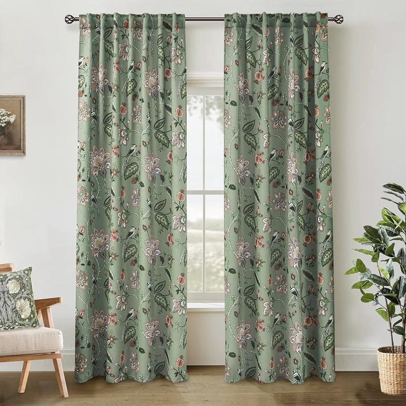 Vintage Botanical Room Darkening Curtains Multi Hanging Options Floral Design US