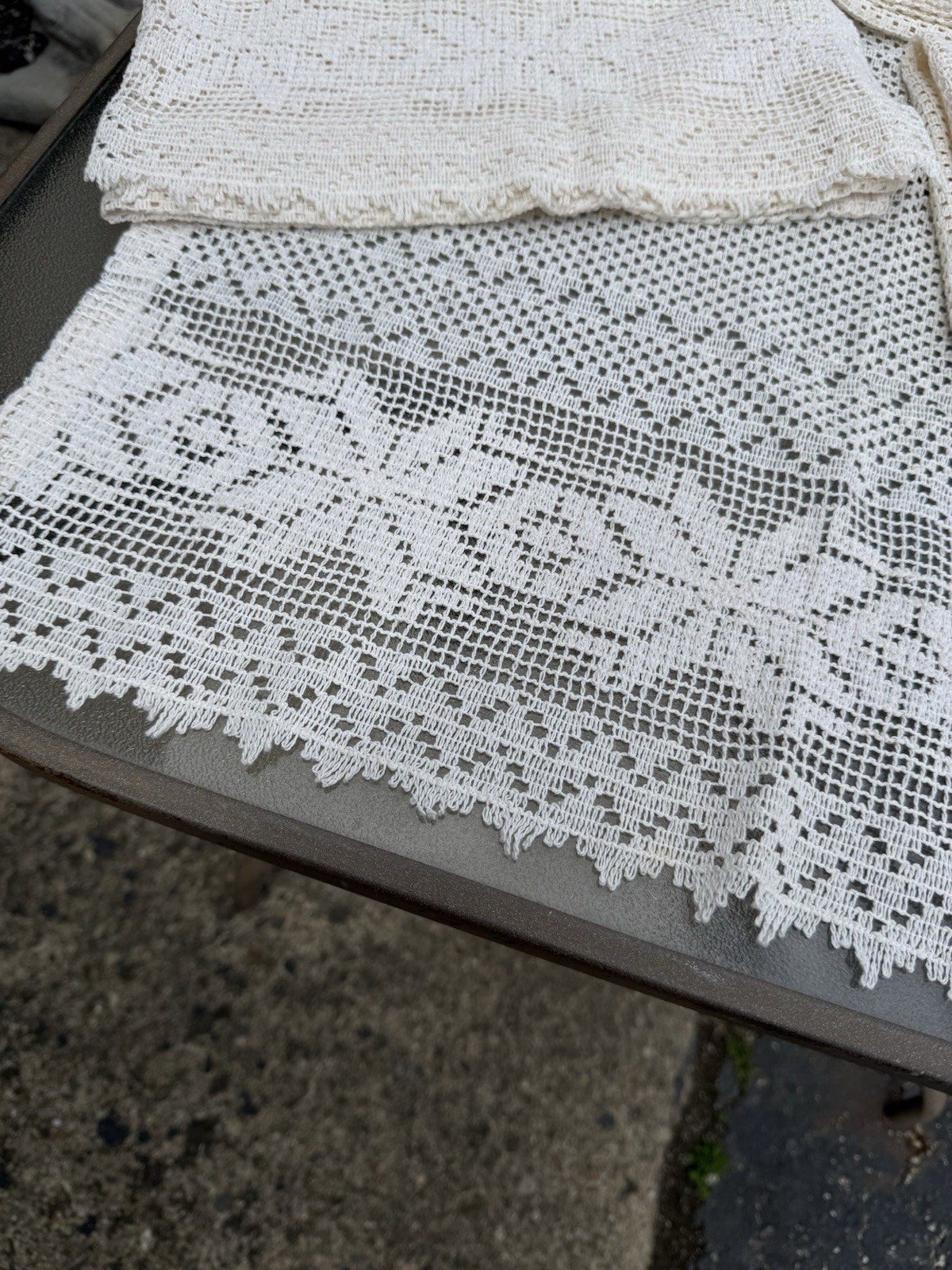 Off White Crochet Lace Kitchen Curtain Valance Tier Swag Vintage Cafe Panel X5