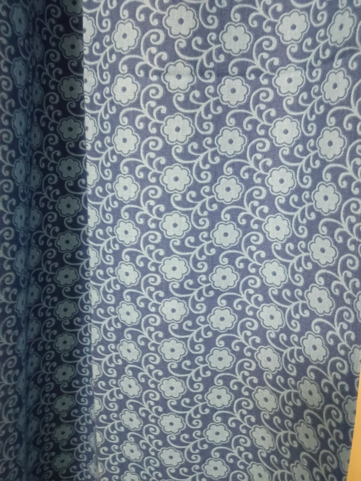 Country Drape Curtains Panels Blue Daisy Pattern Handmade Pair 43″ X 60″ Lined