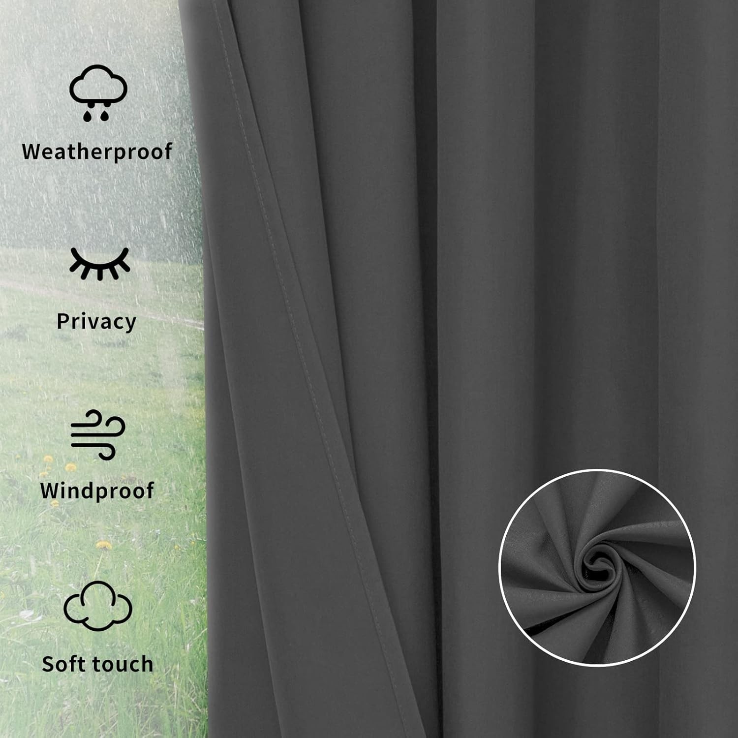 54×84 Inch Windproof Curtains for Patio & Gazebo, Grey Waterproof Design