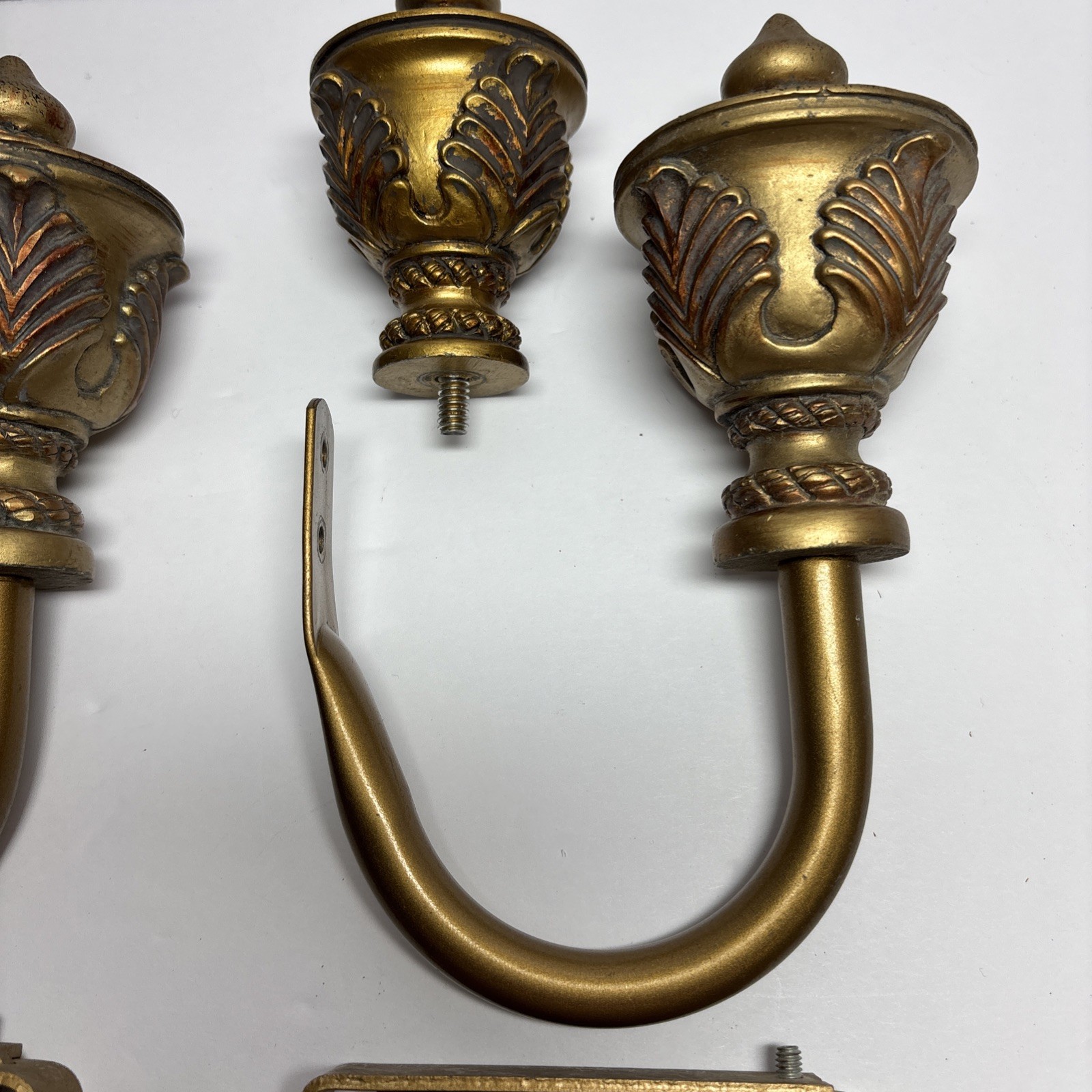 Assorted Hardware 2 Drapery Scarf Tiebacks 4 Finials 4 Rod Holders