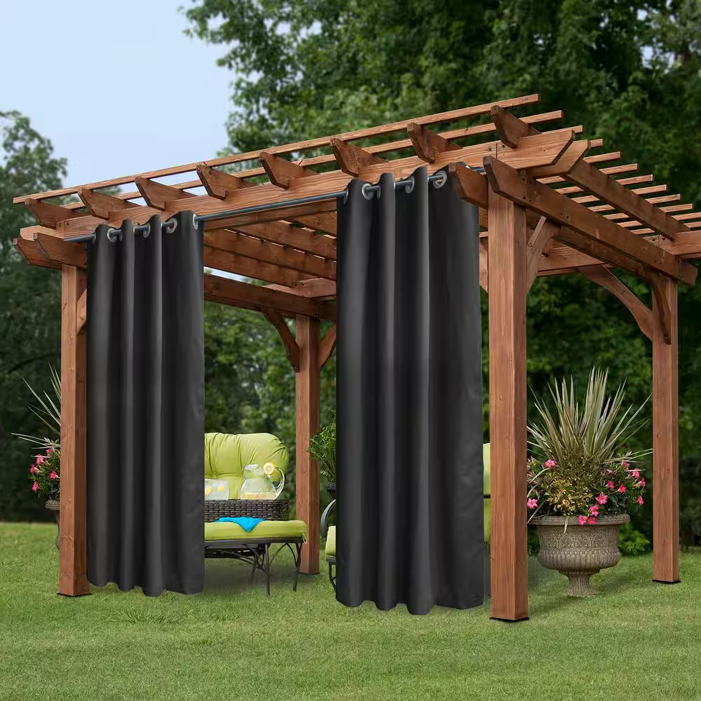 50 In. X 84 In. Indoor Outdoor Dark Gray Grommet Curtain (1 Panel )