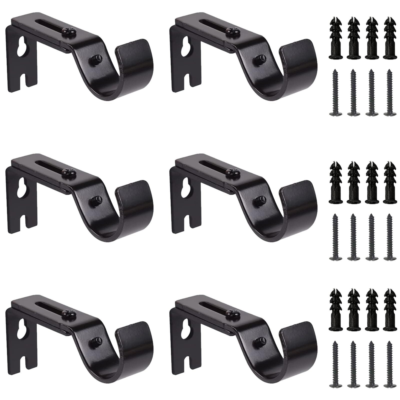 Black Adjustable Curtain Rod Brackets Wall Mount Fits 7/8 Or 1 Inch 6 PCS