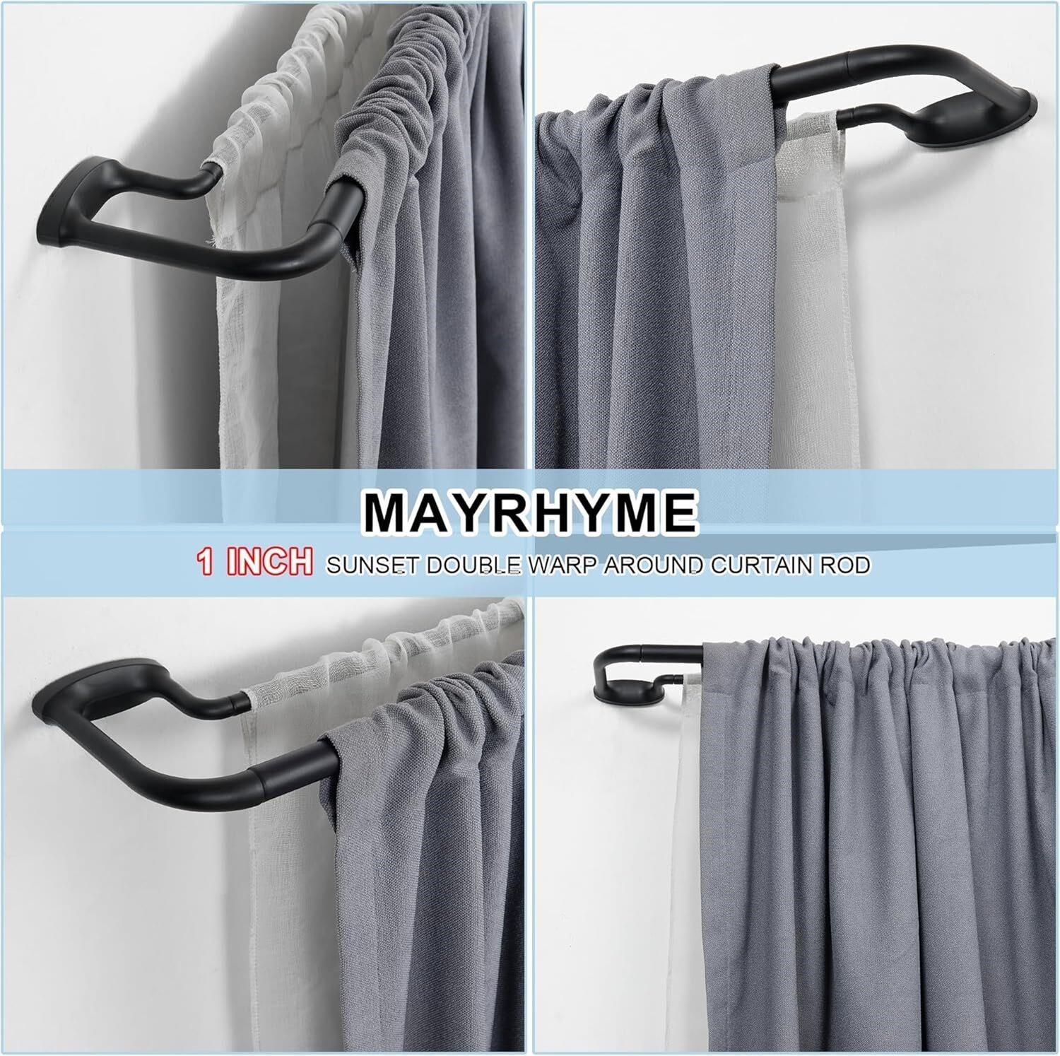 Mayrhyme Black Double Curtain Rod 28-86 In Wrap Around Blackout Window Hardware