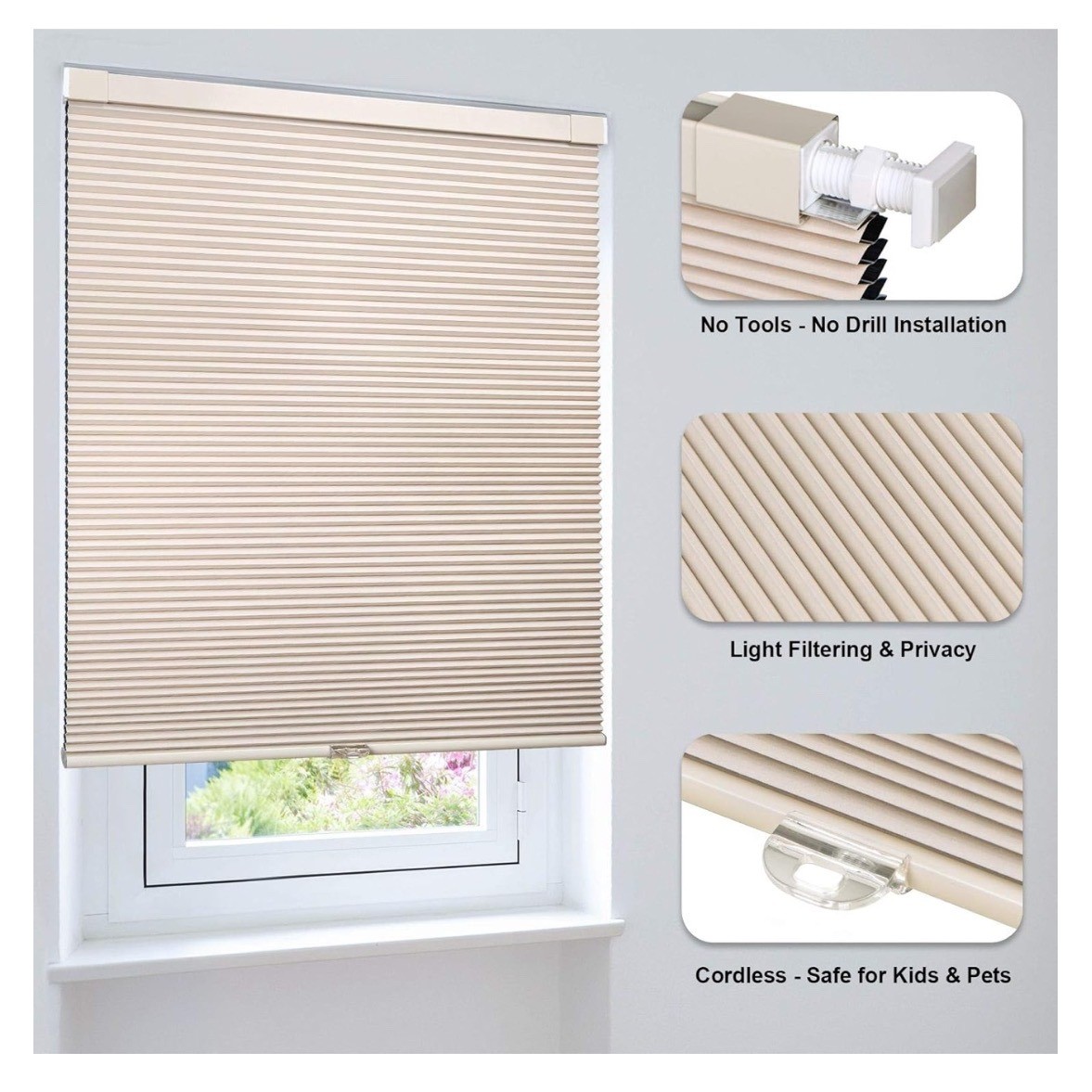 Laz Blinds Cordless Blackout Cellular Shades Soft Cream 43 1/2″ W x 48″ H