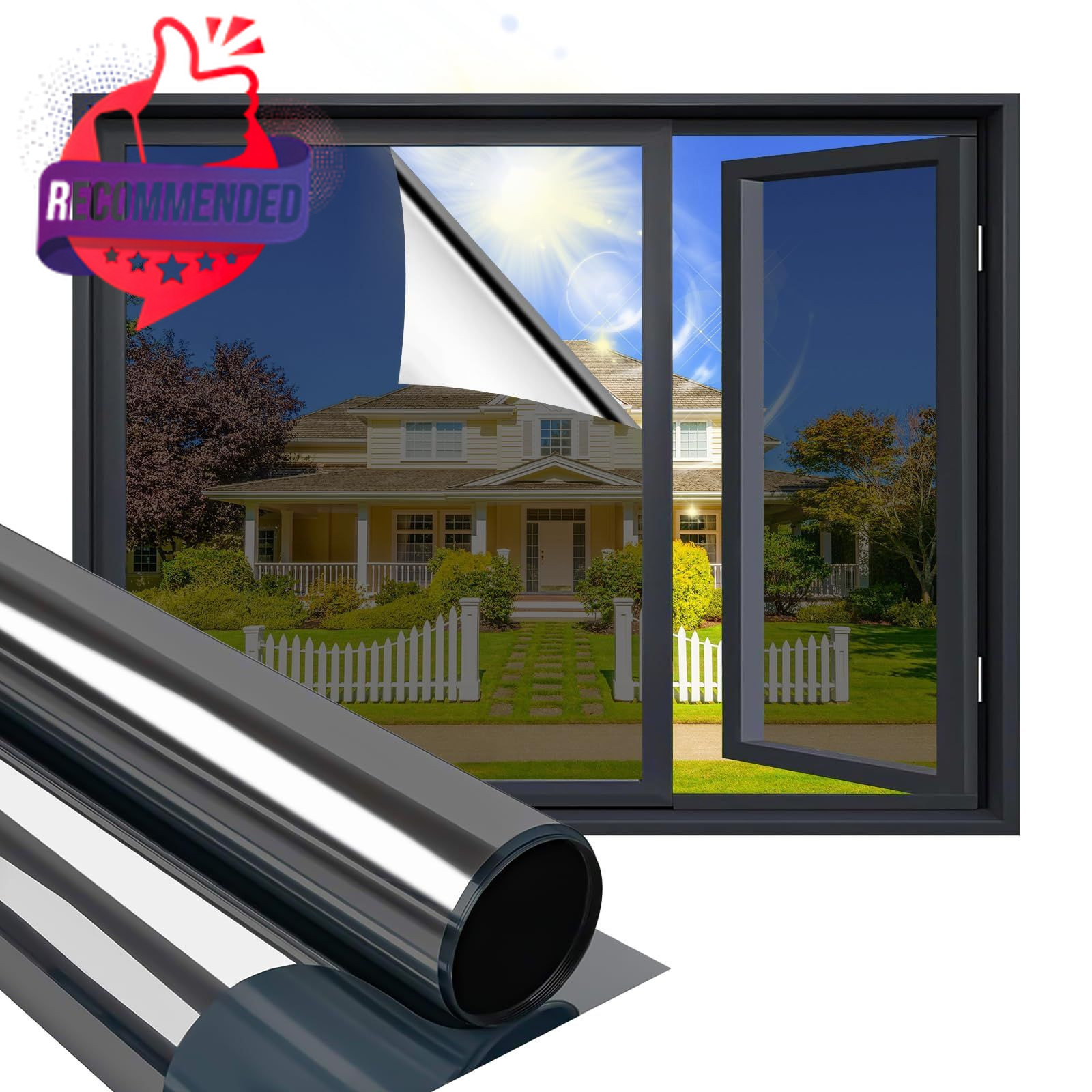 One-Way Daytime Window Film Mirror 17.7″ x 78.7″ Silver Black