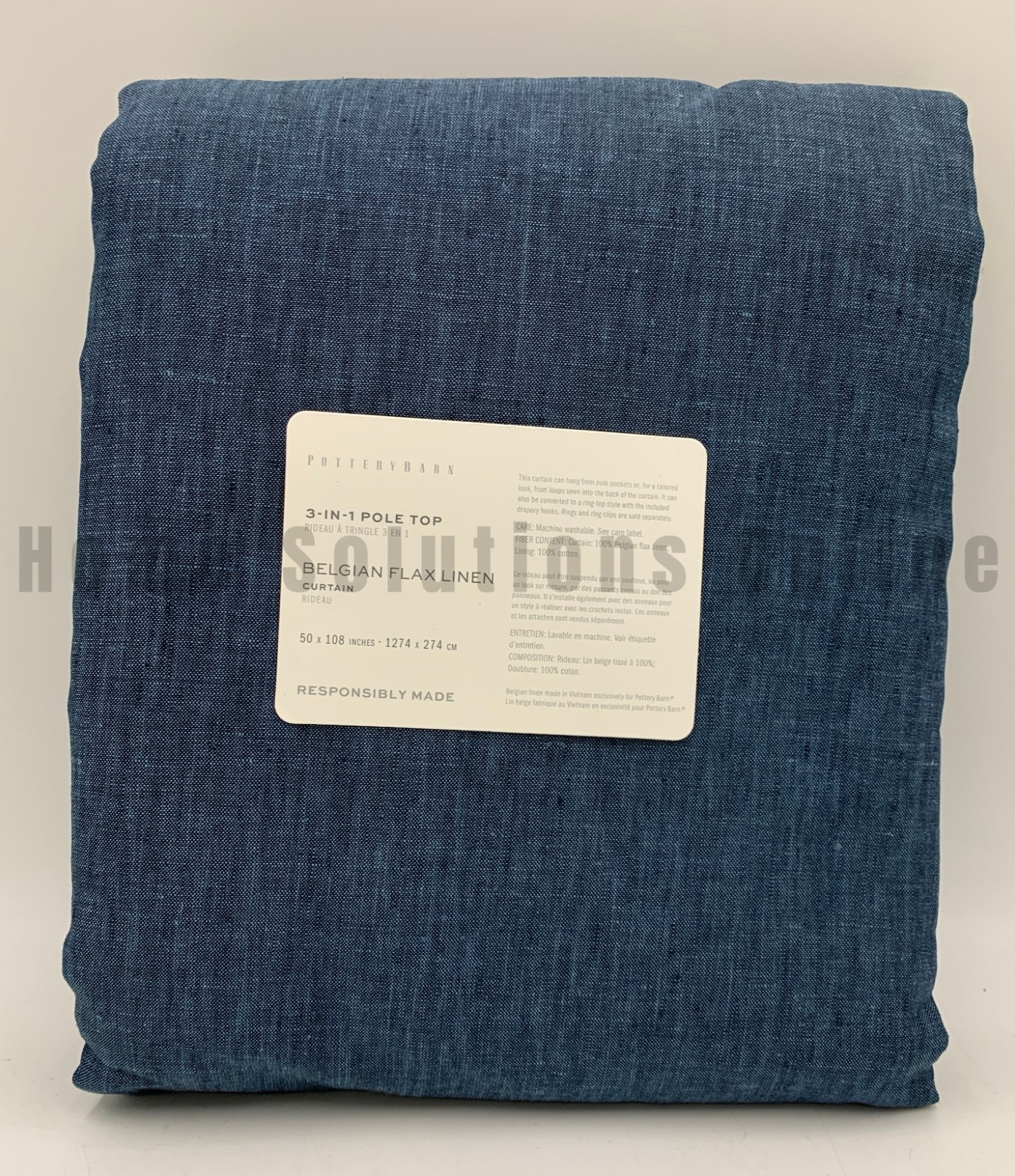 Pottery Barn Belgian Flax Linen Cotton Lined Curtain Denim Blue 108″ #S4227