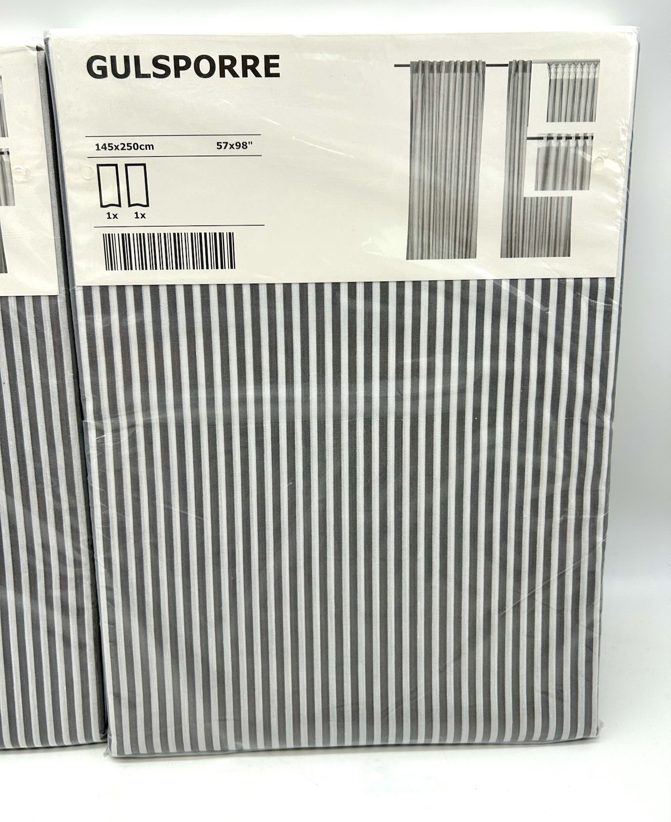 2 New IKEA GULSPORRE Panels 57”x 98” Gray White Striped Curtains 4 Panels Total