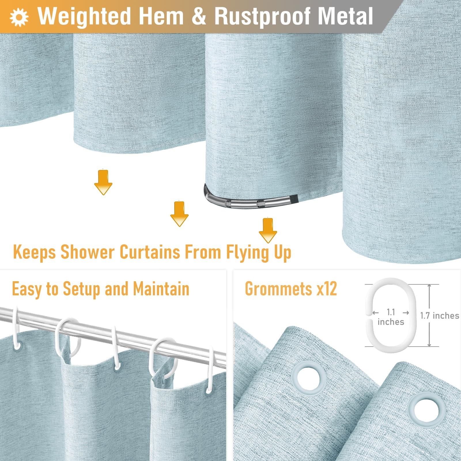 BTTN Extra Long Shower Curtain – 72×96 Inch Long Linen Textured Heavy Duty Fa…