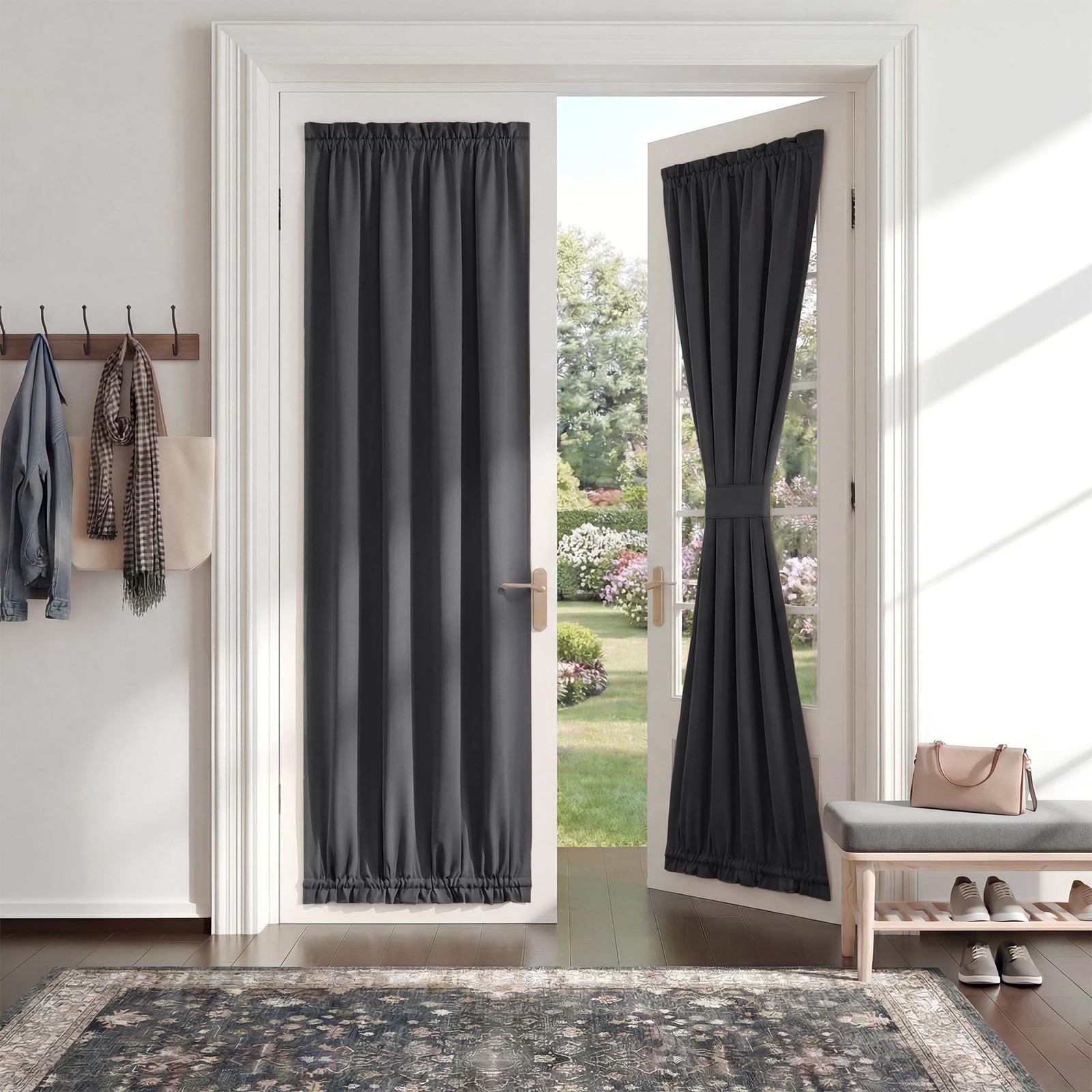 Blackout Door Window Curtains, Dual Rod Pocket Grey Drape for Front Glass Fre…