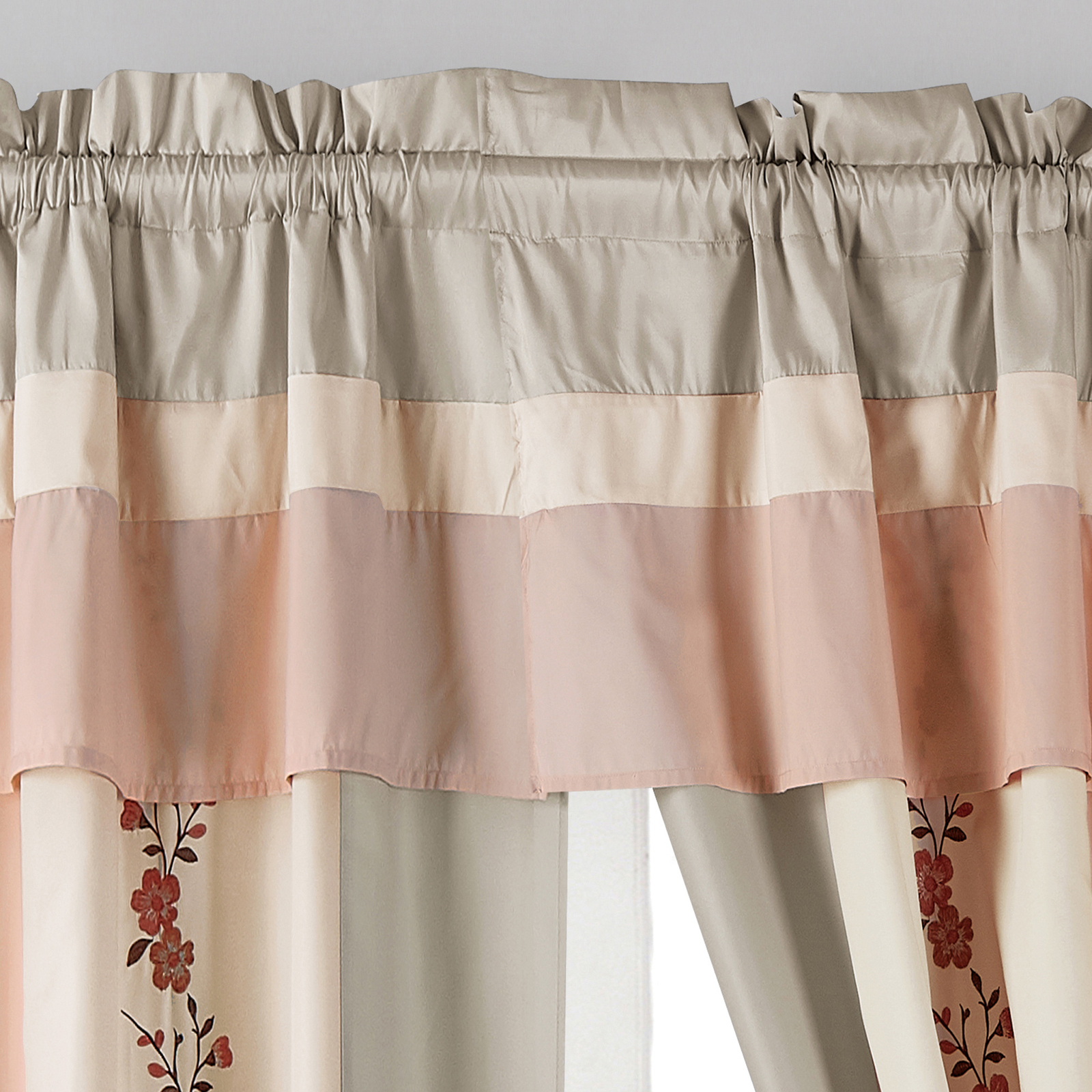 Chezmoi Collection Linnea 4-Piece Cherry Blossom Embroidery Window Curtain Set