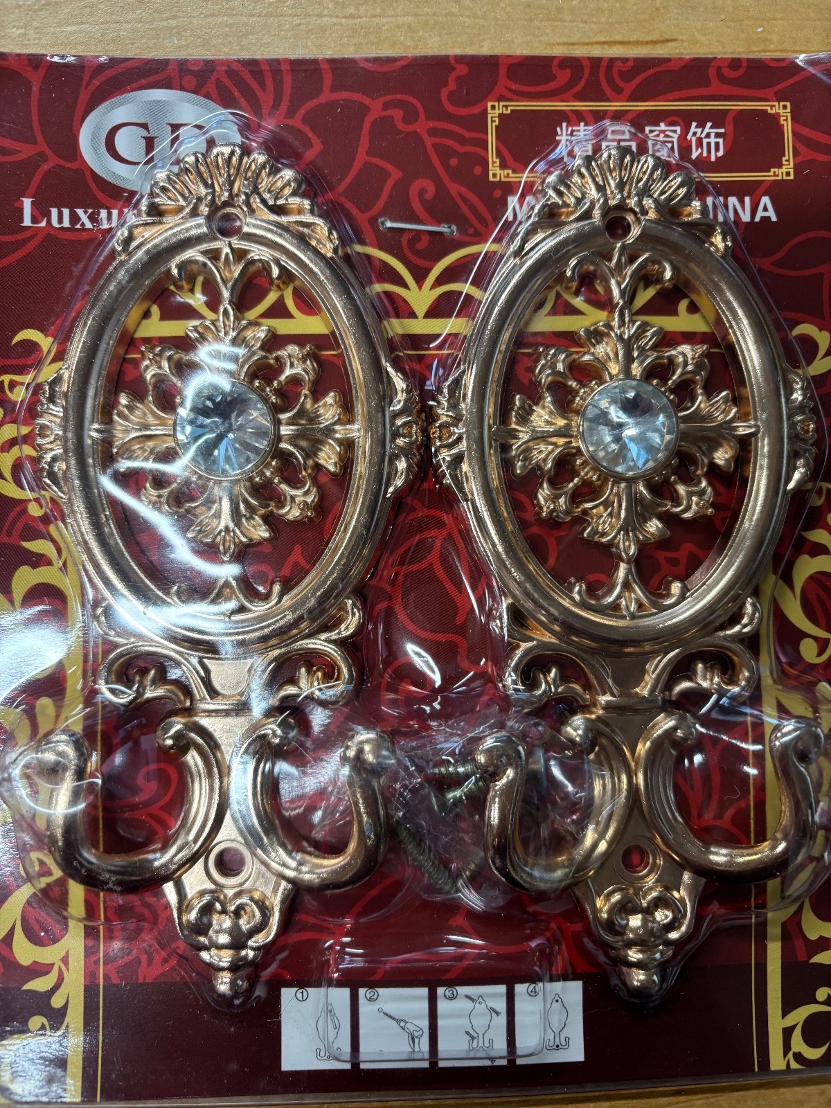 2 pc. Gold Curtain Holdbacks Rhinestone flower curtain hooks for drapes/sheers