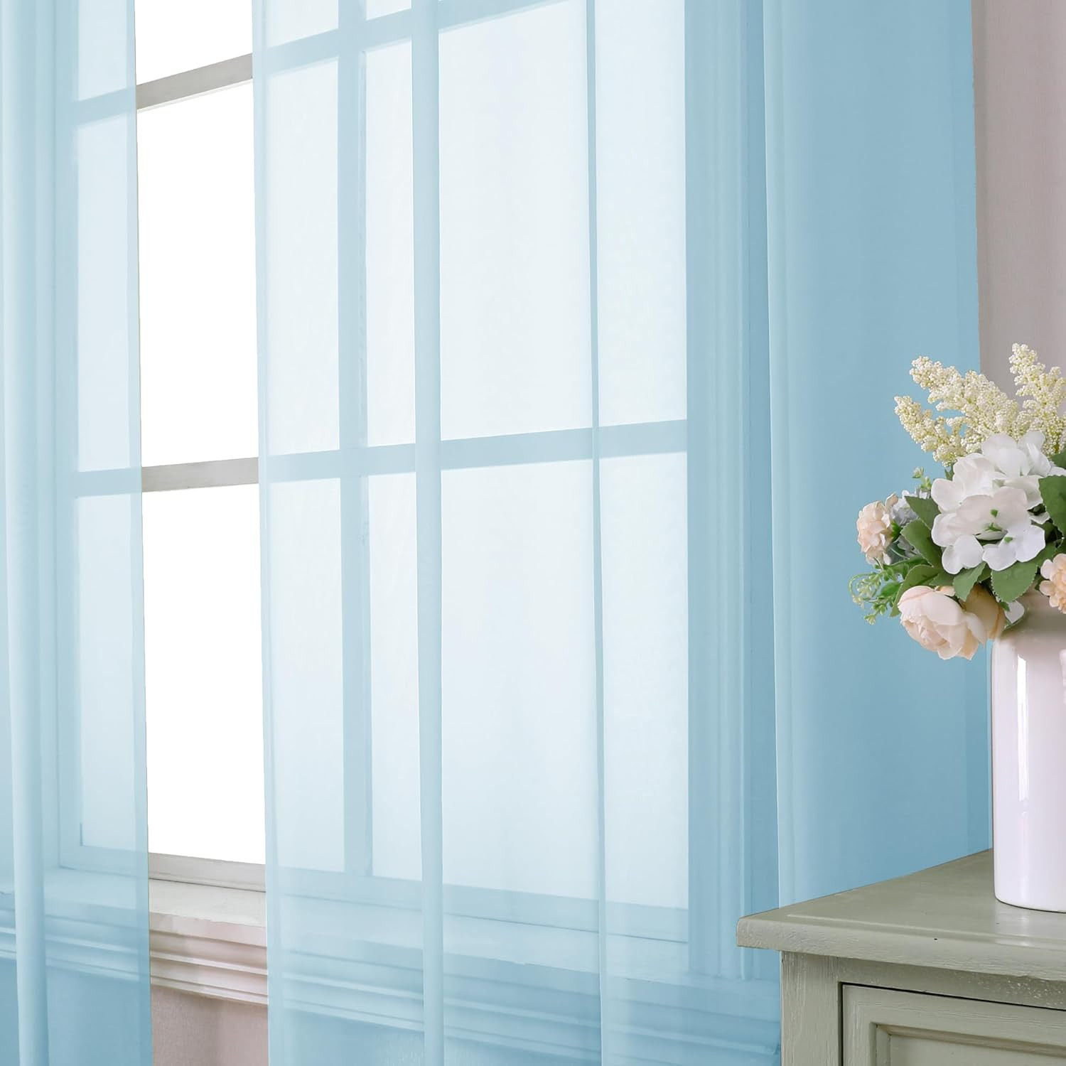 2 Pack Sky Blue Sheer Curtain Panels 84 Inch Light Filtering Voile Drapes
