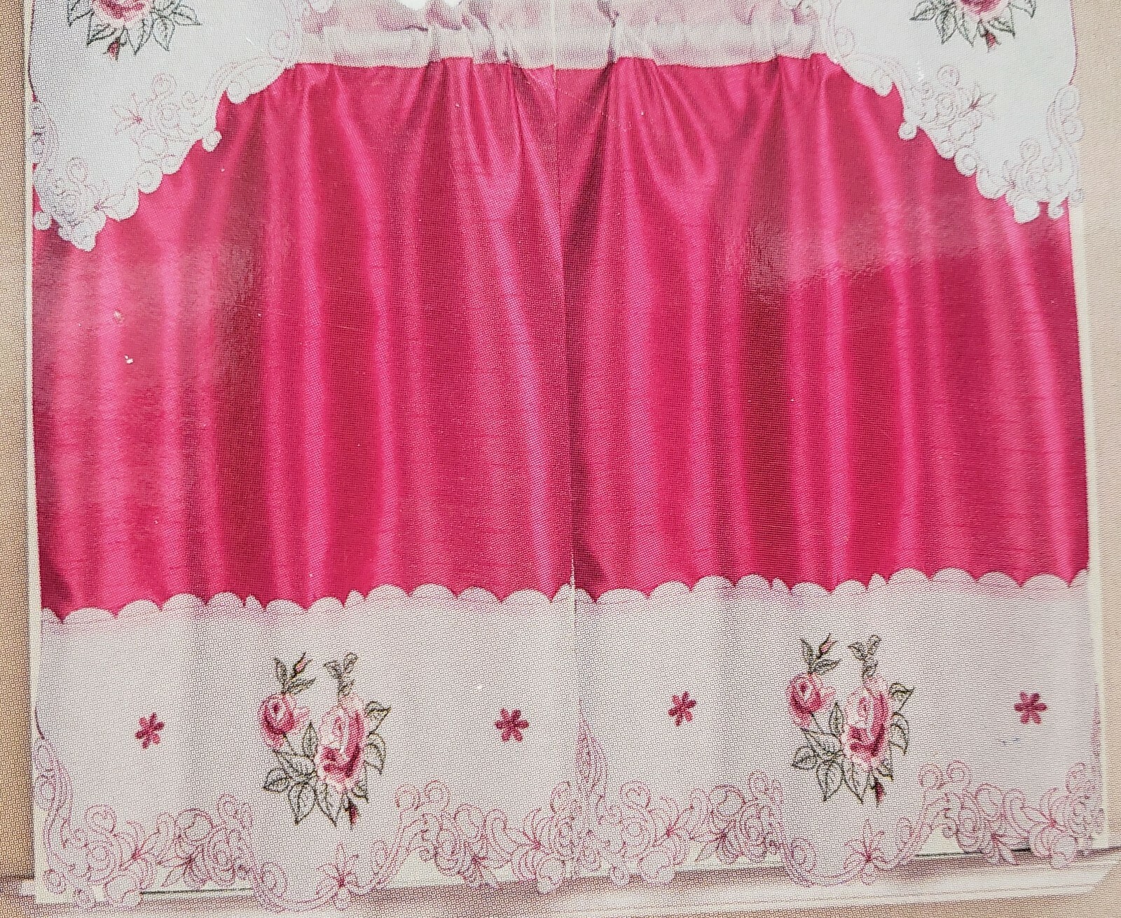 3pc. Embroidered Curtains Set: 2 Tiers & Swag (60″x36″) VIVID ROSE FLOWERS,OG,RT