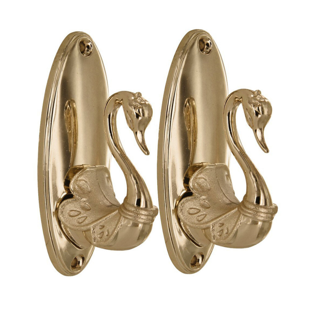 1 Pair Vintage Swan Style Drapery Curtain Holdbacks Tieback Hooks (Golden)