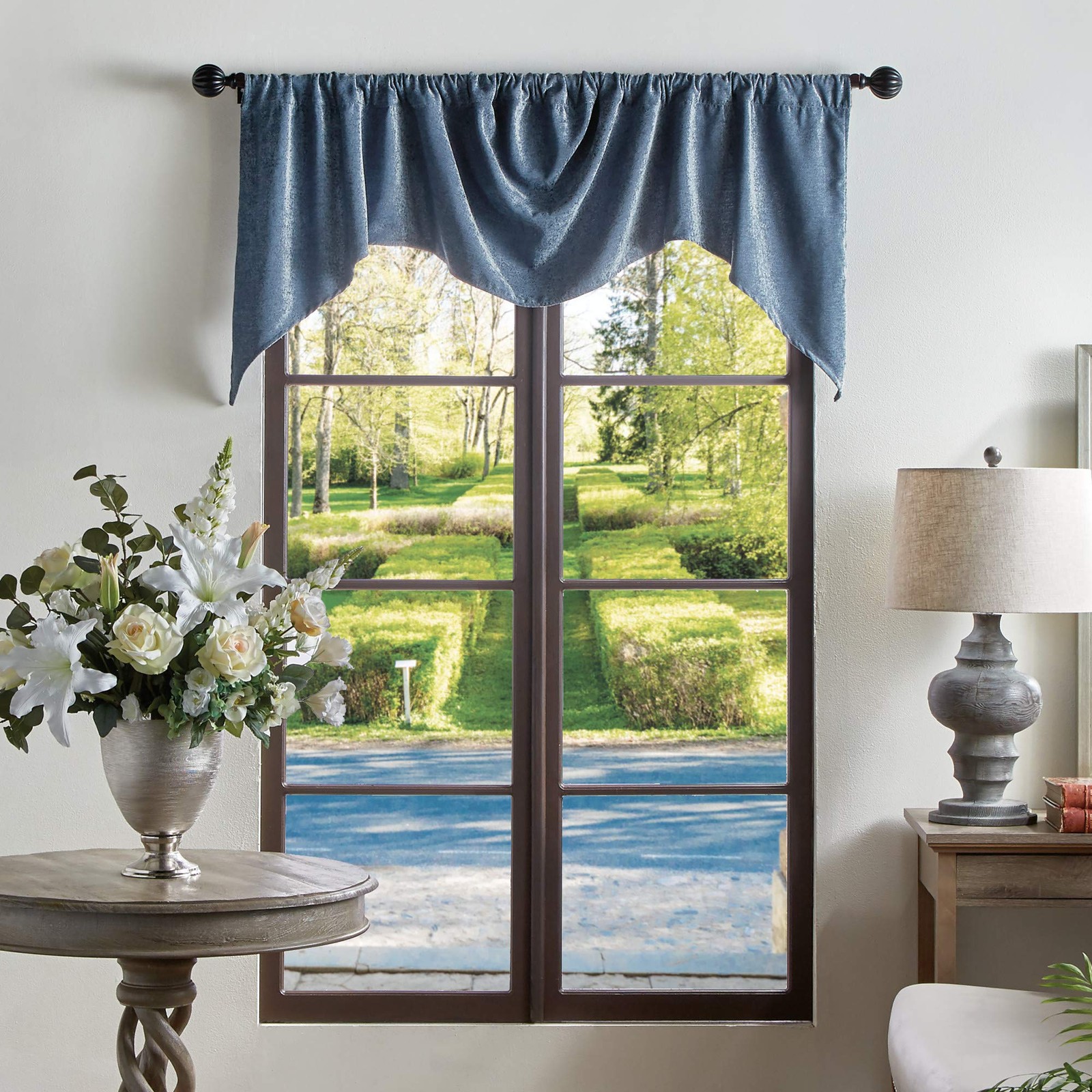 Naples Chenille Solid Window Curtain Valance, Navy