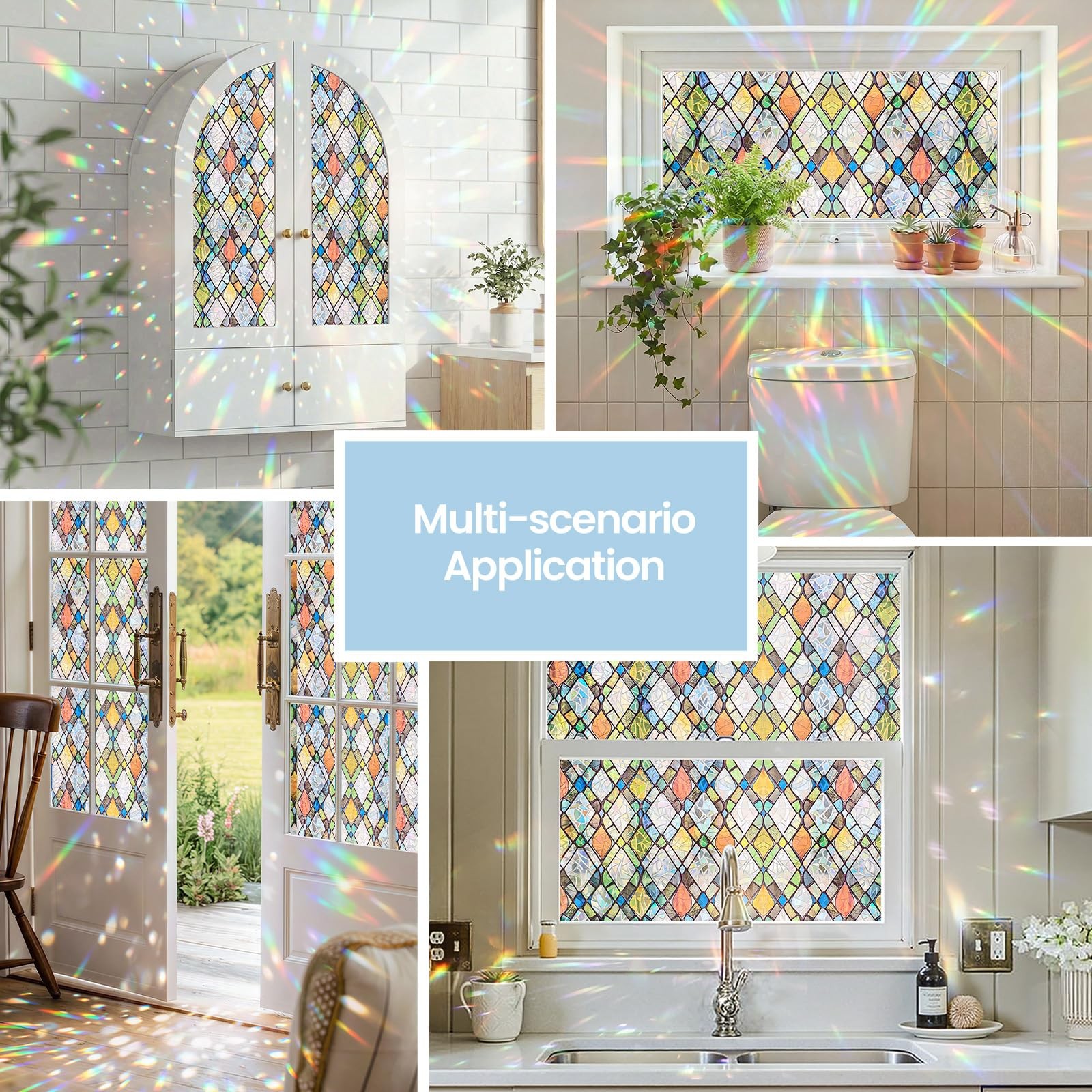 Window Privacy Film, Stained Glass Decorative Static Cling, Removable Laser S…