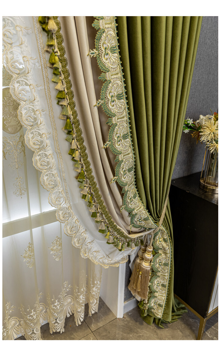 Custom High-grade olive green thickened shading velvet cloth curtain drape C1836