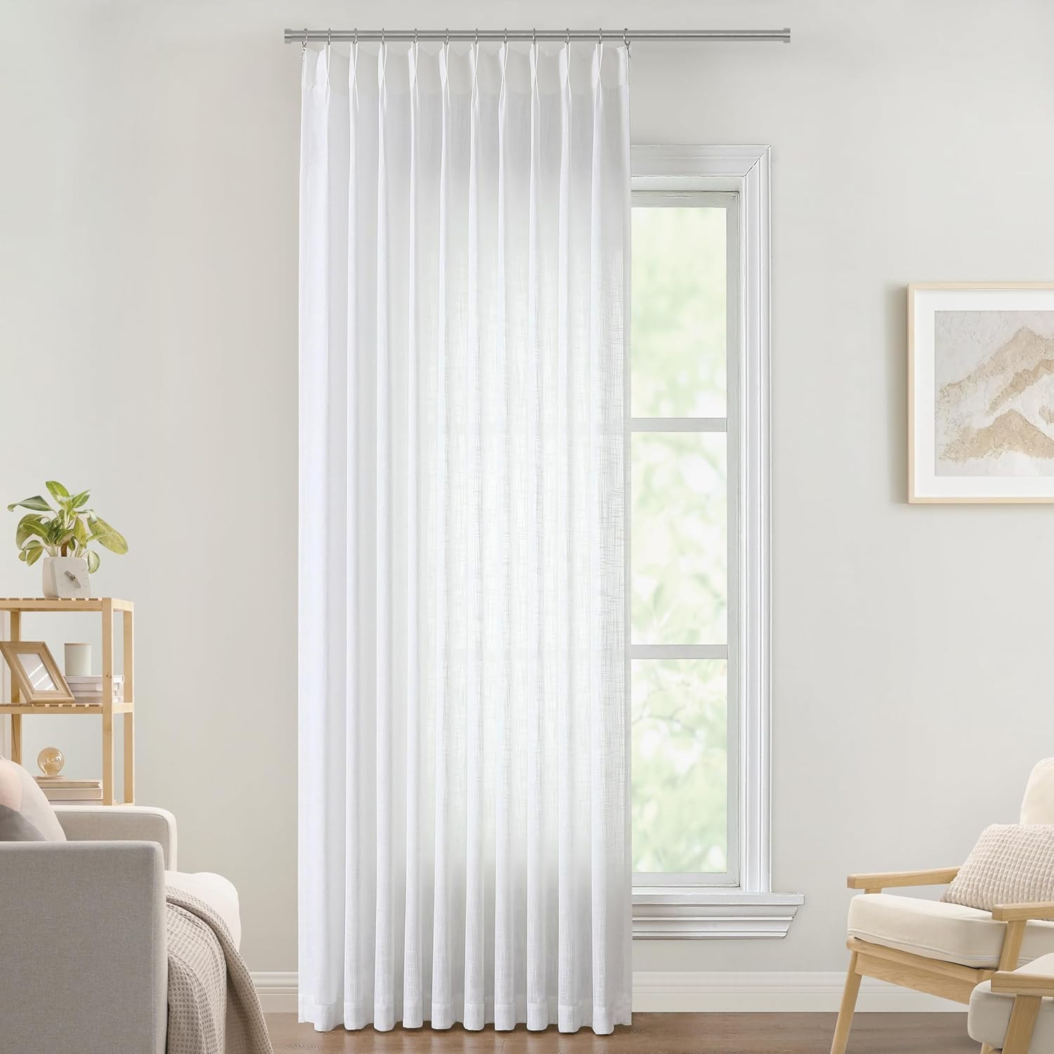 Elegant White Pinch Pleated Semi-Sheer Curtains 120″ for Living Room & Bedroom